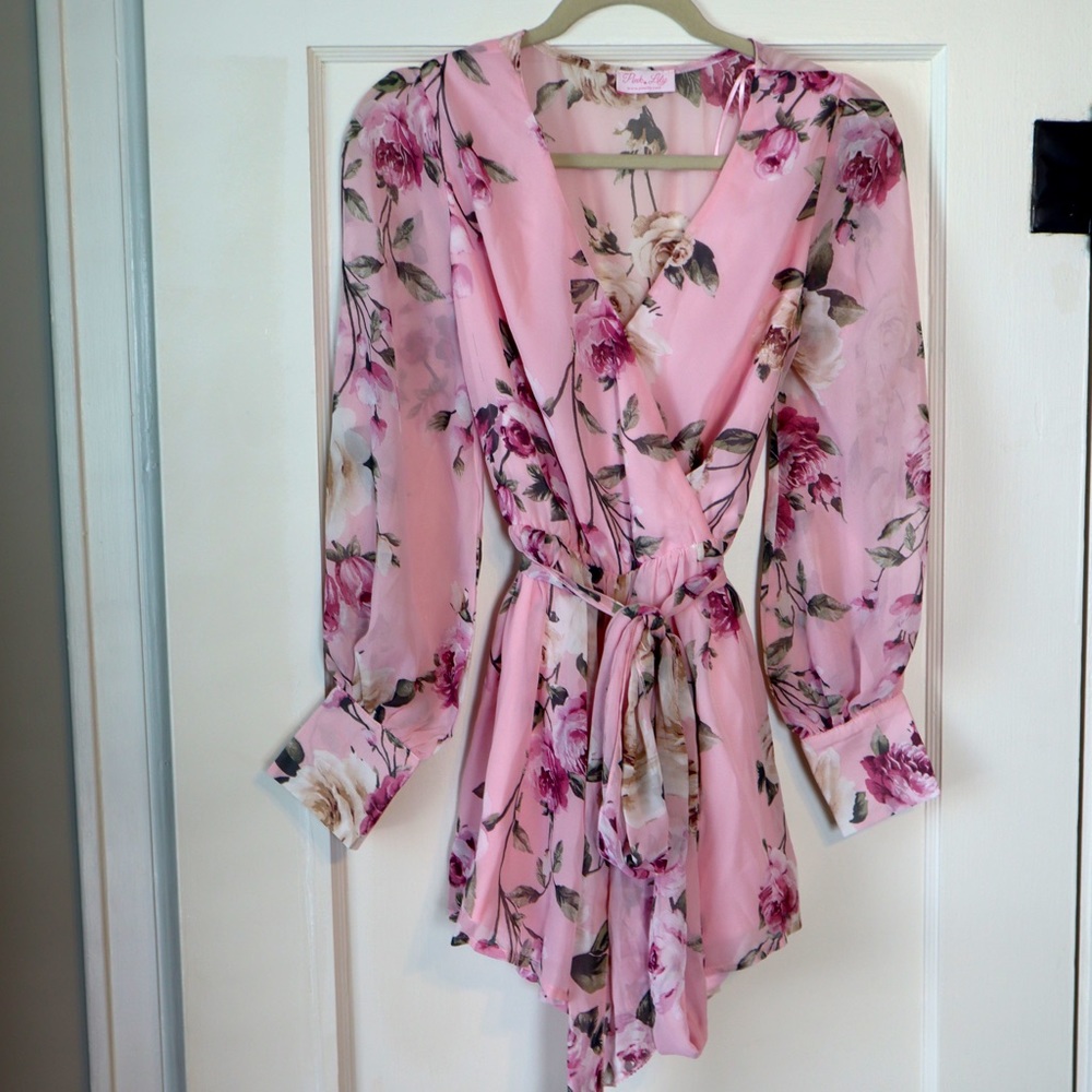 Pink Lily Blush Floral Long Sleeve Romper